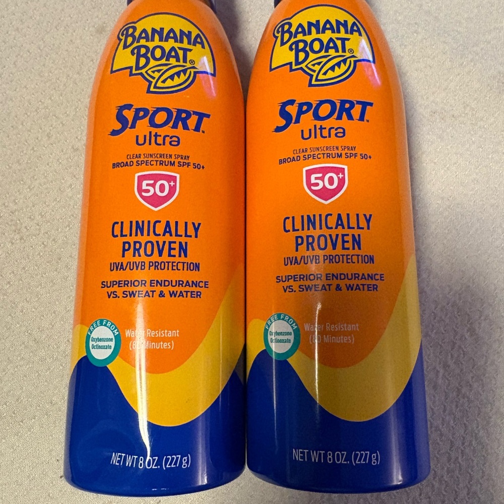 2 New Banana Boat Ultra Sport SunScreen Spray Broad Spectrum SPF 50  8 oz each